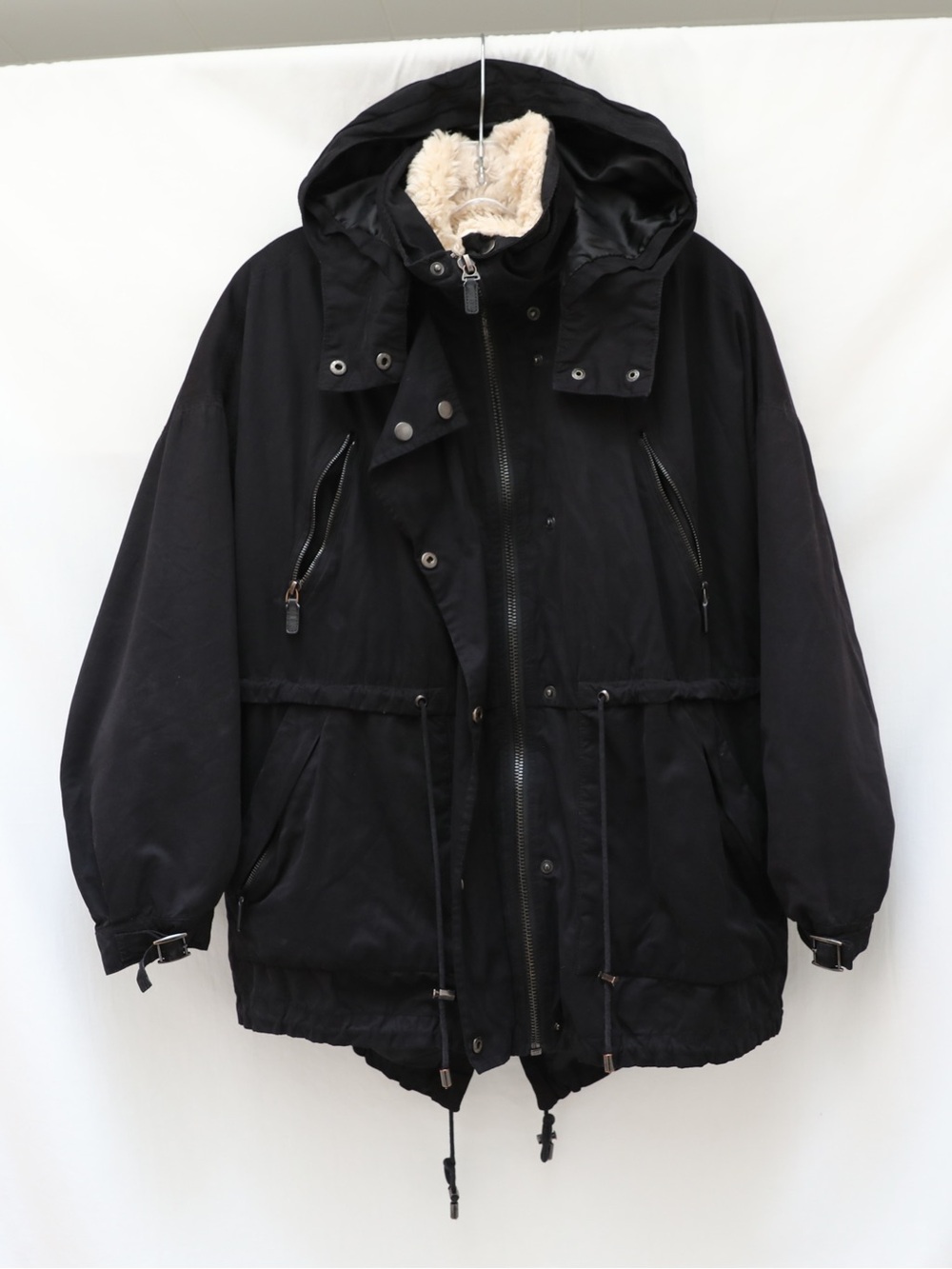 Zara Trafaluc Outerwear Black Hooded Utility Parka faux fur lining gorpcore XS